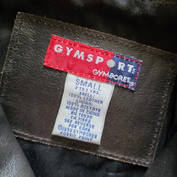 Vtg Gymboree Kids Leather Jacket Small 2-3 Years Brown Boys Coat 1998 90s Button - Picture 7 of 9